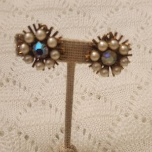 Vintage Gold and Pearl Cluster Earrings